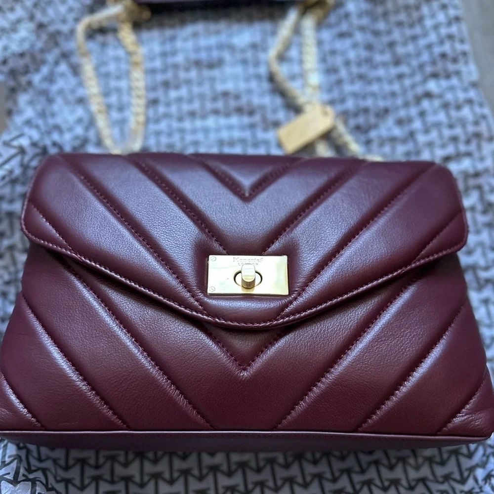 Viral MONCRIEF LONDON Cathryn Bordeaux Leather Flap Over Quilted Tote NWT - Picture 6 of 14